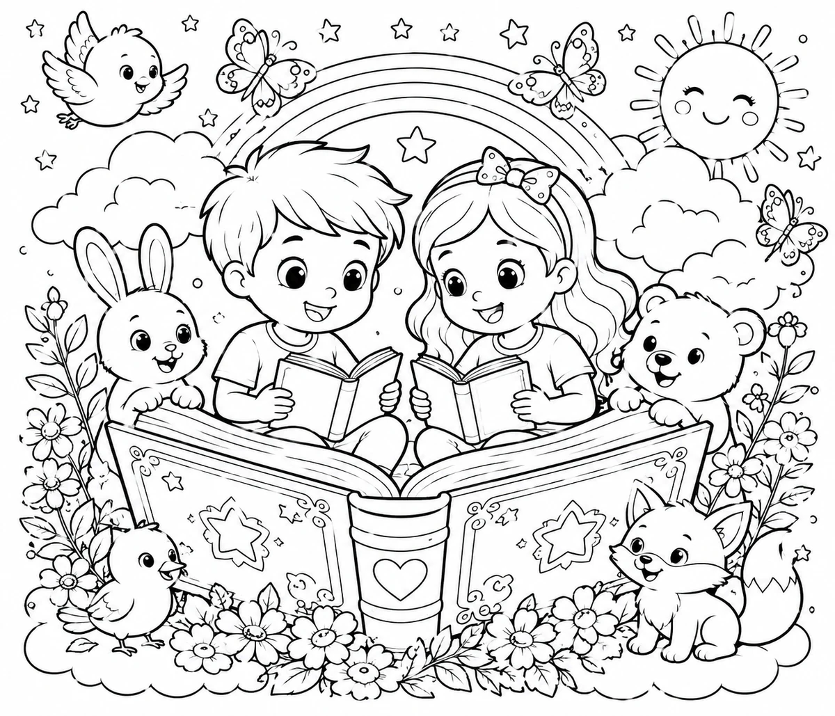 Detailed black-and-white coloring book illustration prepared for print