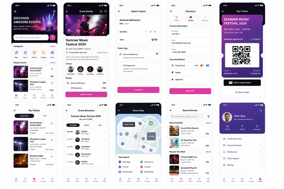 Event booking mobile app concept