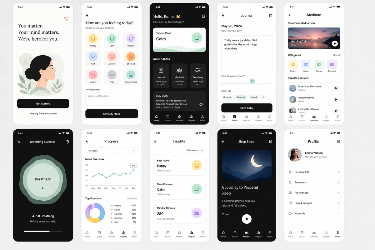 Mental health mobile app concept