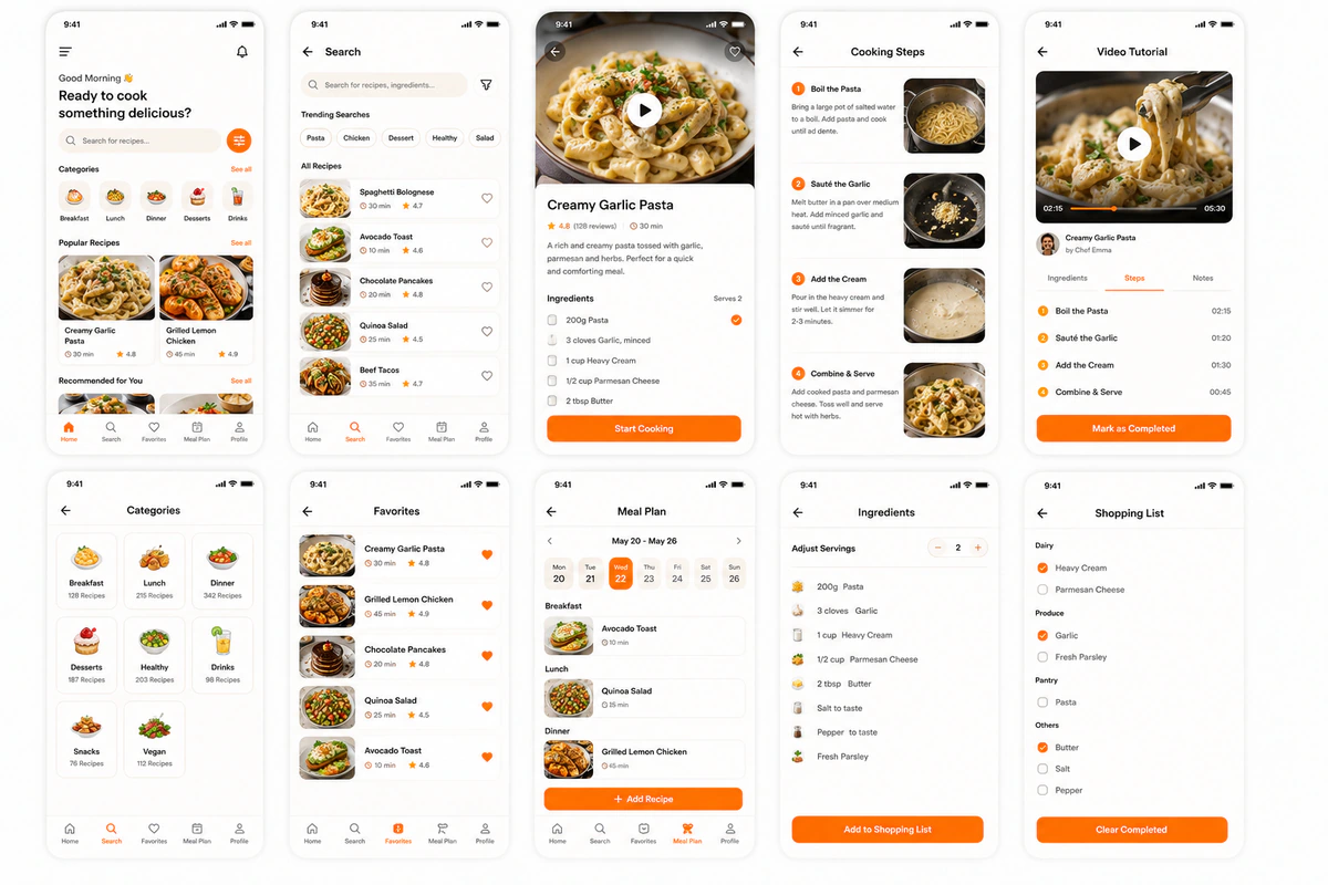 Recipe cooking mobile app concept