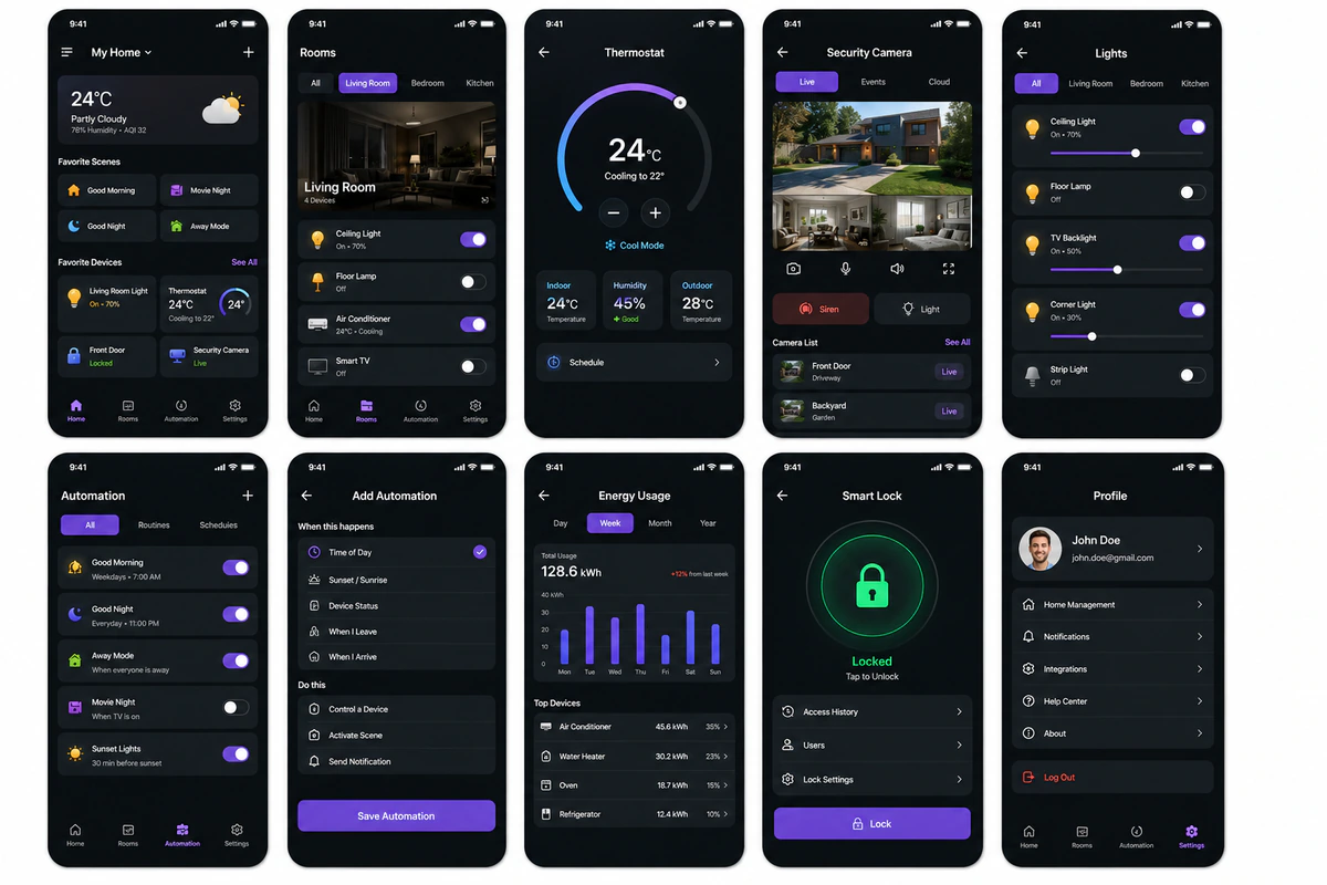 Smart home control mobile app concept