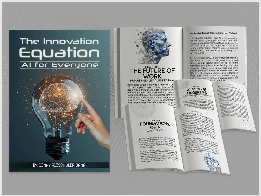 The Innovation Equation cover and open interior pages with scientific editorial styling